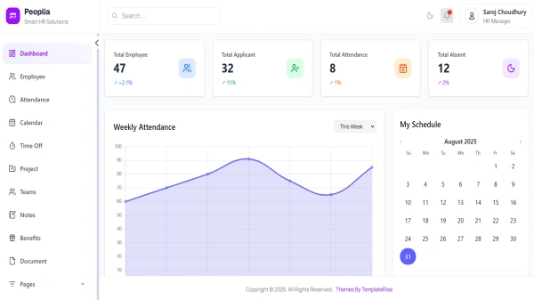 Peoplia – Free Tailwind CSS HR & Employee Management Dashboard